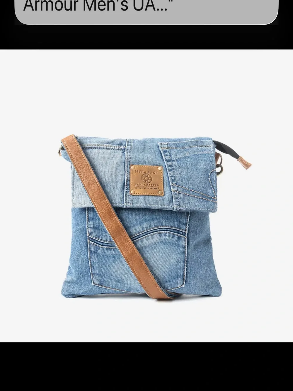MYRA Denim Crossbody Bag with Tan Leather Accents